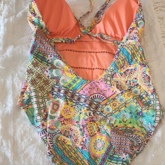 Bleu By Rod Beattie Seriously Sunny Colorful Patterned One-Piece Swimsuit 14 EUC - Picture 4 of 6